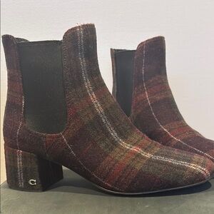 Coach Brown and Purple Ankle Booties with Chunky Heel